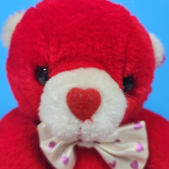 Vintage Valentine's Day Bear Plush Red Heart Nose Toy Small 6 in. Cuddle Wit - Picture 2 of 7